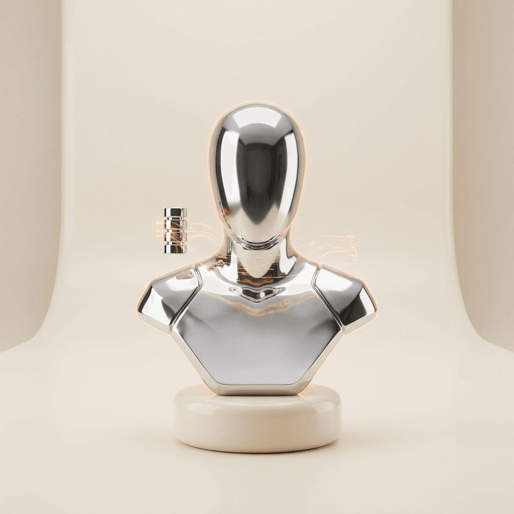 Chrome bust representing the 4CS platforms and backend engineer