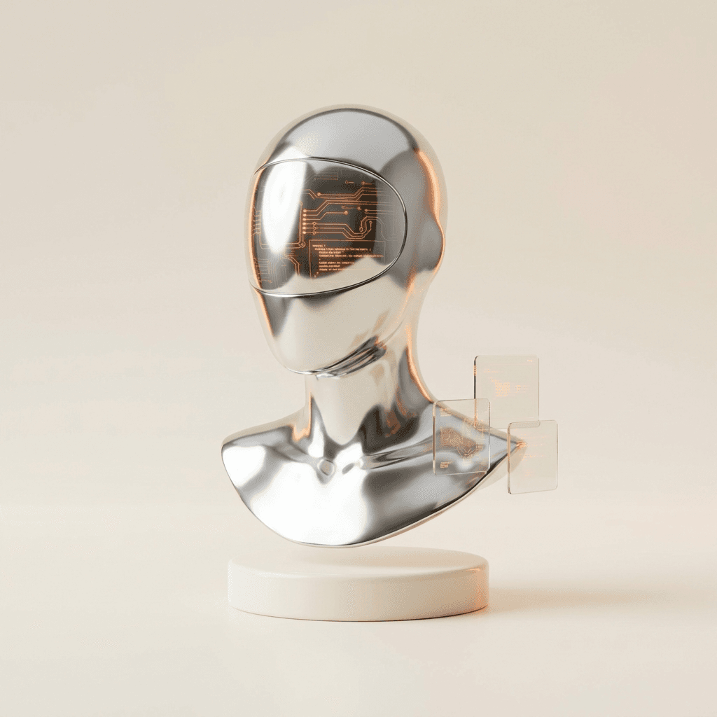 Chrome bust representing the 4CS web and product engineer