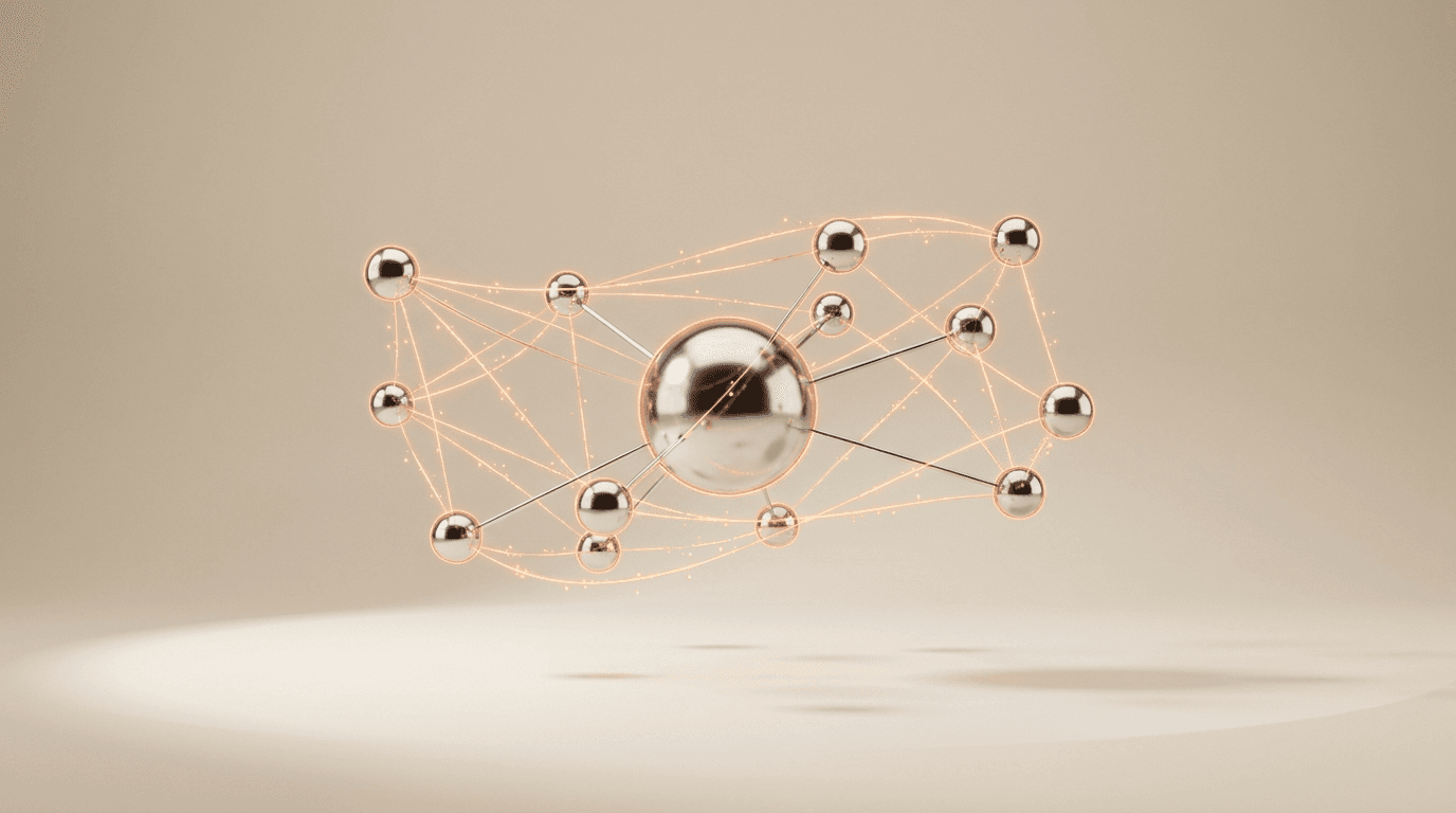 Chrome neural network spheres with orange filaments